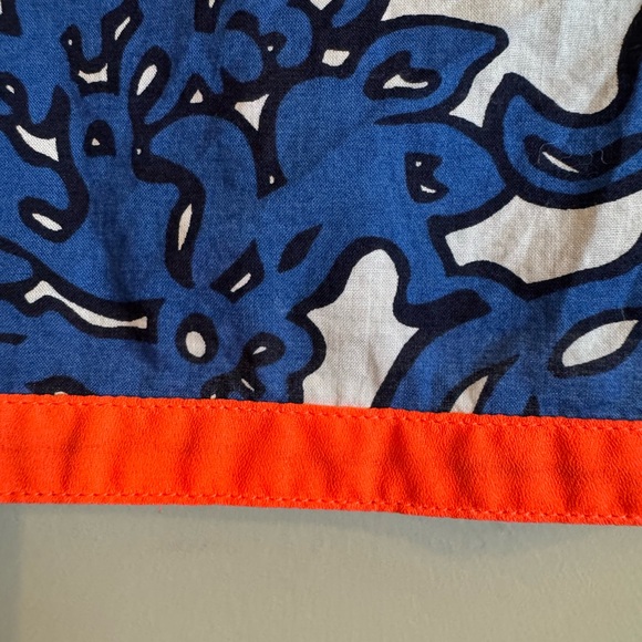 Blue Floral Tunic Orange Trim Light Weight 100% Cotton US Size 4 Beach Cover Up - Picture 8 of 15